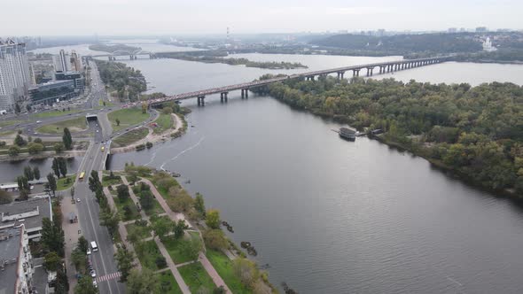 The Main River of Ukraine - Dnipro Near Kyiv. Slow Motion