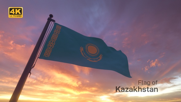 Kazakhstan Flag on a Flagpole V3 - 4K