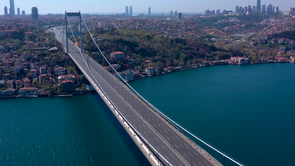 Aerial View of FSM ( Fatih Sultan Mehmet ) Bridge, Bosphorus and buildings