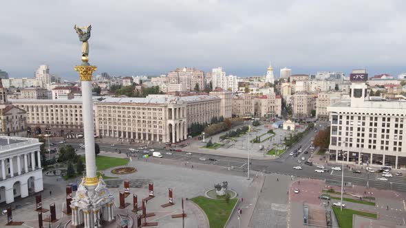 Kyiv, Ukraine in Autumn : Independence Square, Maidan. Aerial View