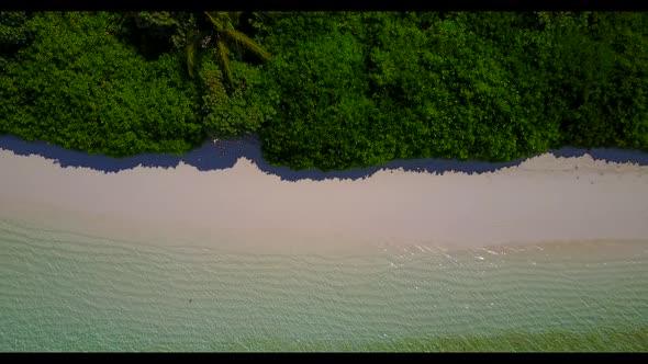 Aerial drone shot seascape of paradise coastline beach voyage by turquoise ocean with white sand bac