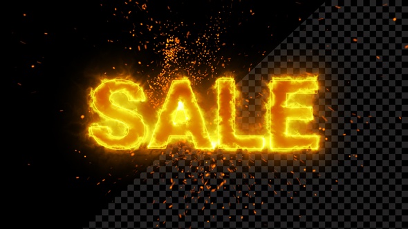Burning Sale Text Overlay With Flame Spark
