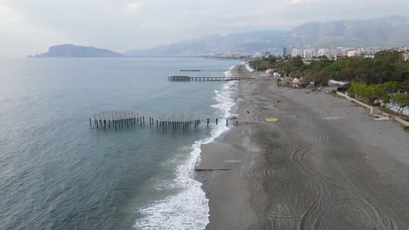 Aerial View of the Beach at the Seaside Resort Town. Turkey