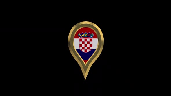 Croatia Flag 3D Rotating Location Gold Pin Icon