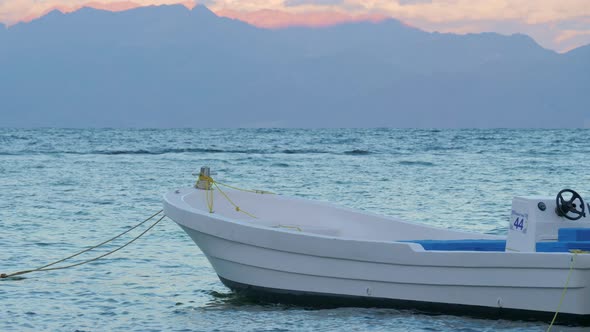 Empty Motor Boat is Rocking on Red Sea Waves