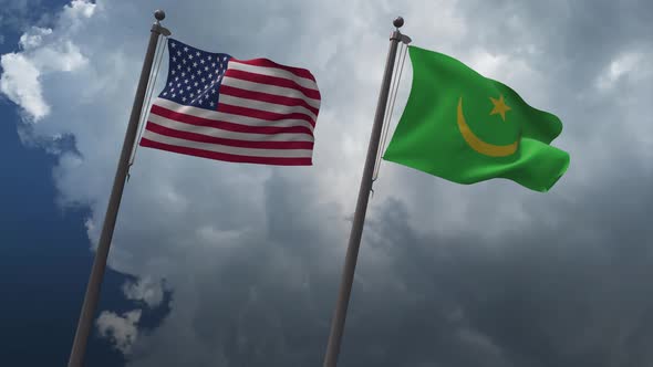 Waving Flags Of The United States And The Mauritania 4K