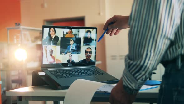 Laptop Display with a Group of Adult Students Having an Online Class. Online Learning, Online