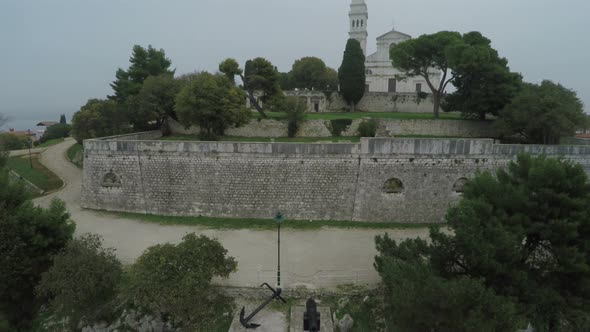 Aerial view of a church in Rovinj