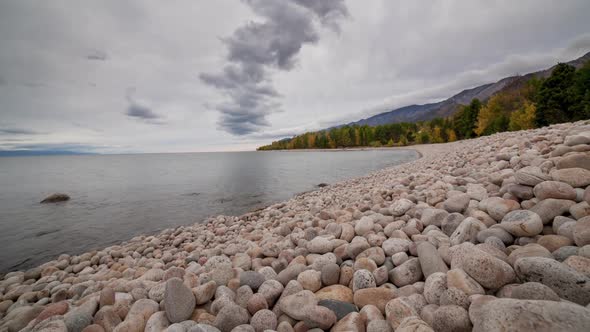 autumn timelapse with camera movement on Lake Baikal