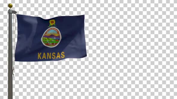 Kansas State Flag (USA) on Flagpole with Alpha Channel - 4K