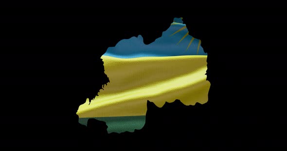 Rwanda national flag background with country shape outline. Alpha channel animation