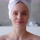 Confident Closeup Beauty Portrait of Attractive Sensual Blonde Woman with Head Wrapped in White - VideoHive Item for Sale