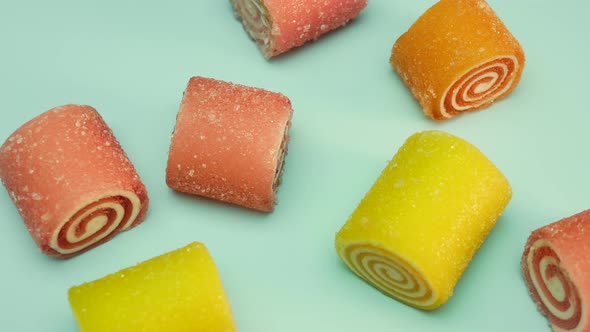 Top View, Marmalade Jelly, Sweet Sliced Sweets. Sweets For Children. Jelly Roll