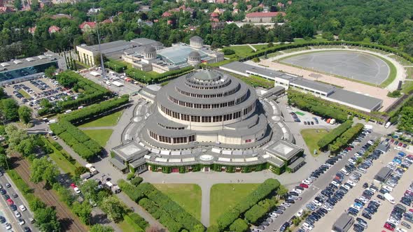 Aerial view of Centennial Hall, a historic building in Wroclaw, Poland