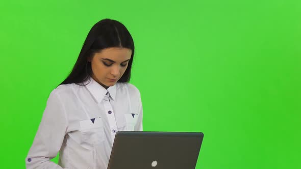 Beautiful Cheerful Businesswoman Working on Her Laptop