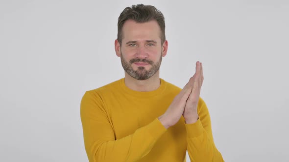 Portrait of Smiling Middle Aged Man Clapping Applauding