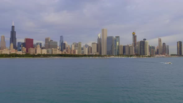 Chicago skyline seen from lake Michigan