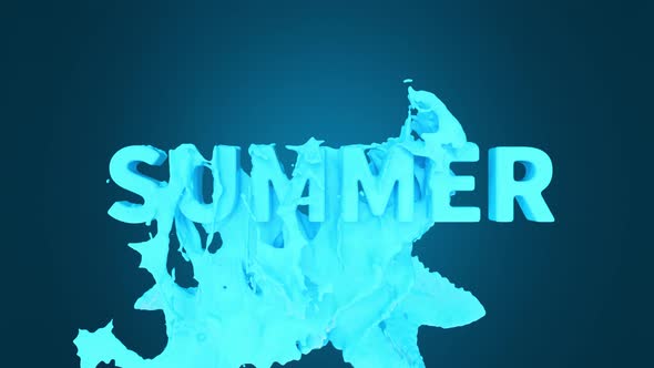 The pouring down blue liquid, font animation of summer.