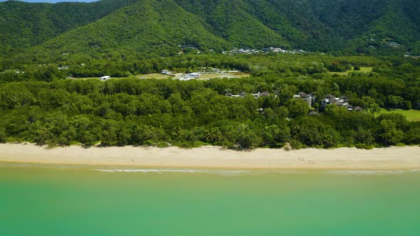 Aerial, Beautiful View On Huge Sand Beach And A Coastline In Palm Cove, Australia