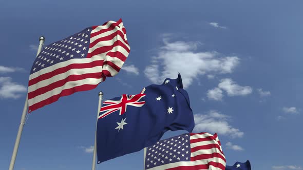 Flags of Australia and the USA at International Meeting alt