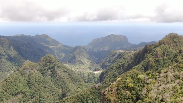 Drone flying at Vereda dos Balcoes Viewpoint, Madeira, Portugal