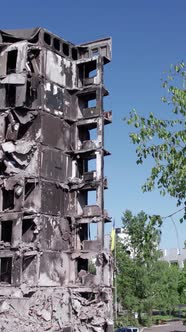 Vertical Video of a Wartorn House in Ukraine