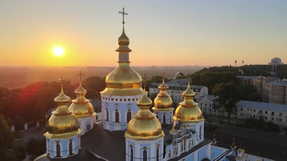 Aerial View of St. Michael's Golden-Domed Monastery in the Morning. Kyiv, Ukraine