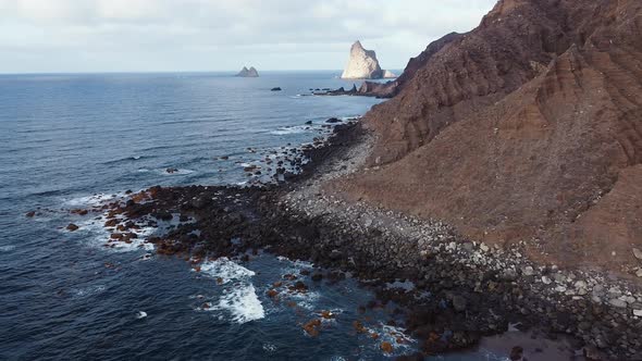 Aerial View of Remote and Wild Benijo Beach in Tenerife Island Canary Islands Spain