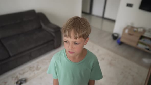 Kid Son Feels Upset While Parents Fighting at Background Sad Little Girl Frustrated with
