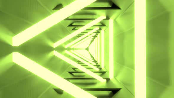 Looping Endless Triangle Tunnel with Green Neon Lights