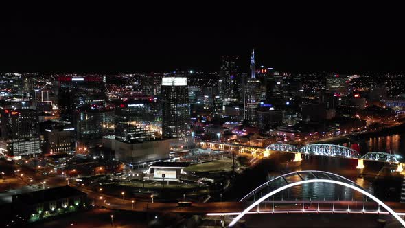 River at Nashville Tennessee night aerial video