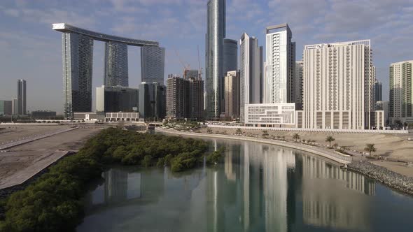 Aerial View on Developing Part of Al Reem Island in Abu Dhabi on a Cloudy Morning