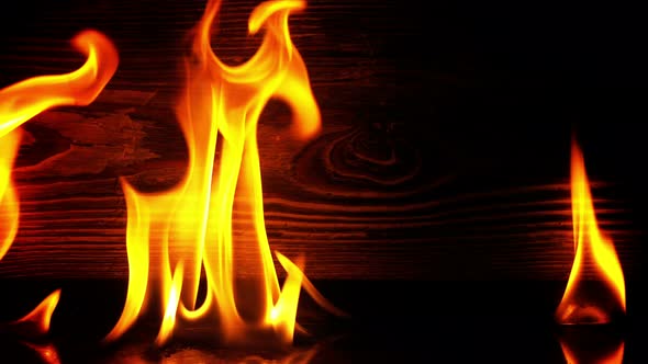 Fire Burning And Wooden Background 7