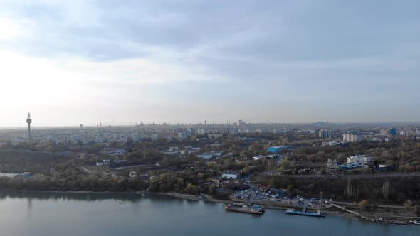 City Landscape Of Galati At The Harbour On Danube River