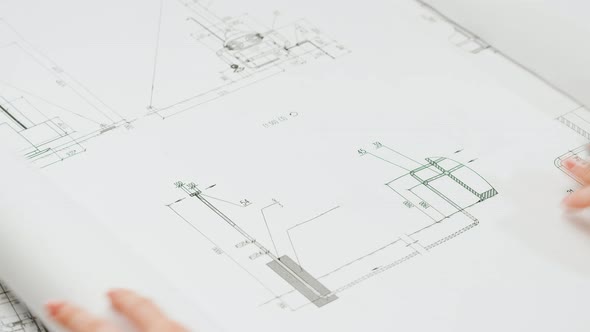 Architect Designer Drawing Plan Blueprint Closeup