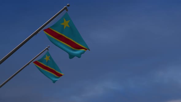 Democratic Republic Of The Congo Flags  In The Blue Sky - 4K