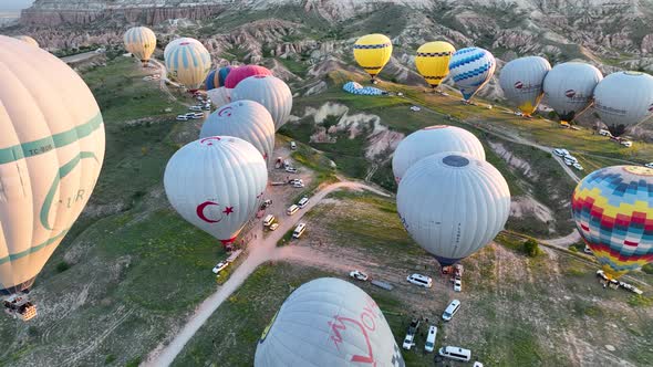 Aerial view Hot air baloons in Turkey 4 K