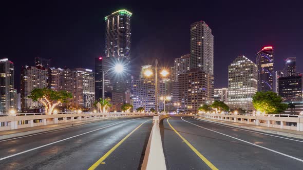 Night time lapse of the skyline of Miami Florida