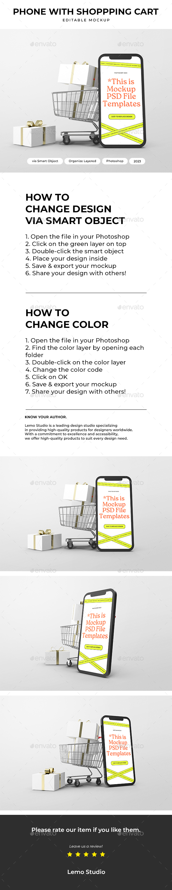 Phone with Shoppping Cart Mockup