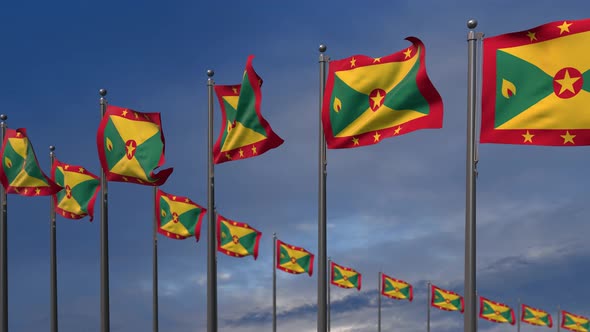 The Grenada Flags Waving In The Wind  - 4K