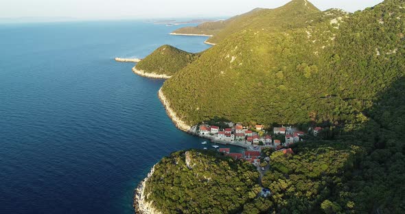 Aerial view of Zaklopatica town with a small bay, Croatia.