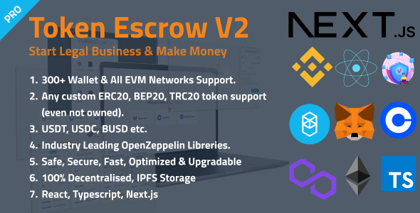 Token Escrow - Decentralised Web3 ERC20, BEP20, TRC20 Supported Escrow Platform