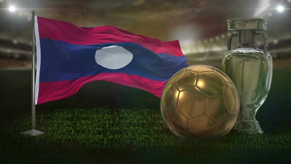 Laos Flag With Football And Cup Background Loop 4K