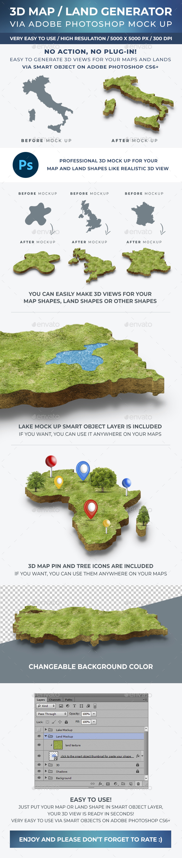 3D Map / Land Generator Via Photoshop Mockup