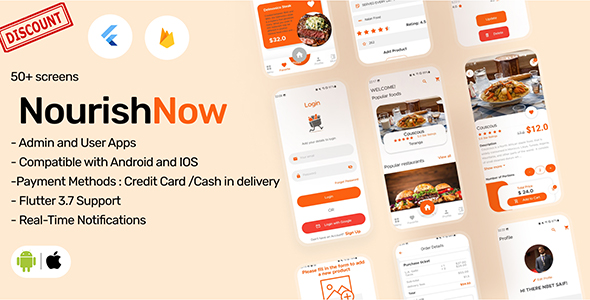NourishNow: 2 Flutter Apps for Multi-Restaurant Food Delivery and Admin Control (Android & iOS)