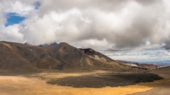 Sunny Summer Day with Grey Clouds over Volcano Mountains Nature in New Zealand