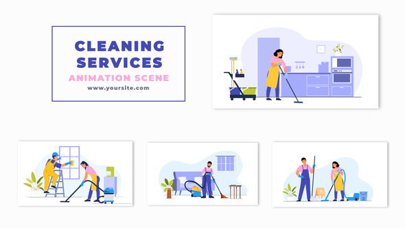 Housekeeping Services Flat Characters Animation Scene