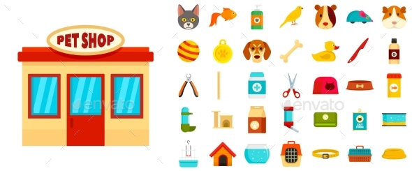 Pet Store Icon Set Flat Style