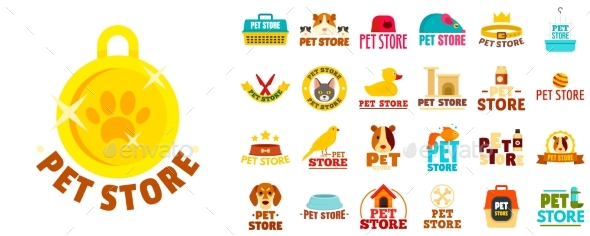 Pet Store Logo Set Flat Style