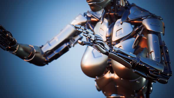 Cyborg Woman with Machine Part of Her Body